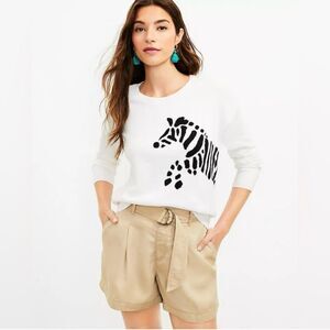LOFT Cream 100% Cotton Sweater with Black Zebra. Size Small